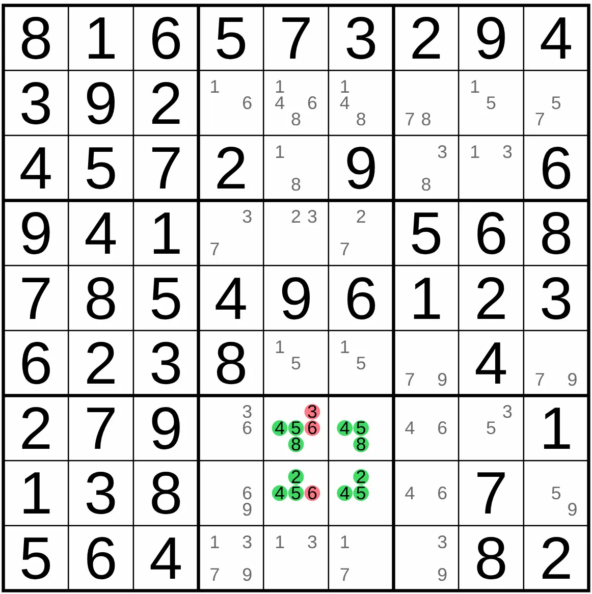 Hidden quadruple Sudoku example