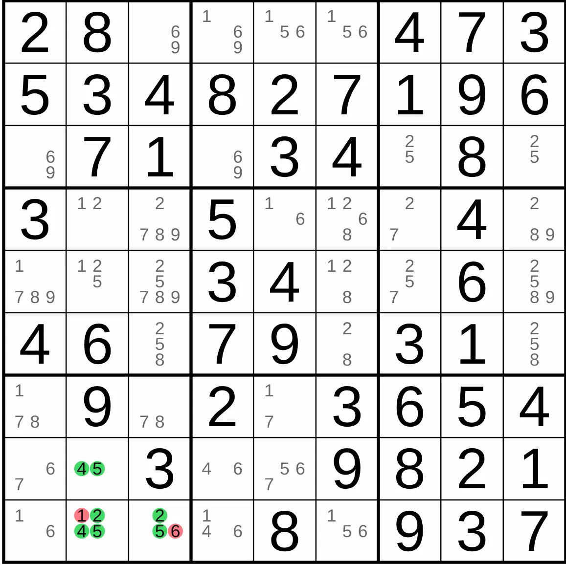 Hidden triple Sudoku example