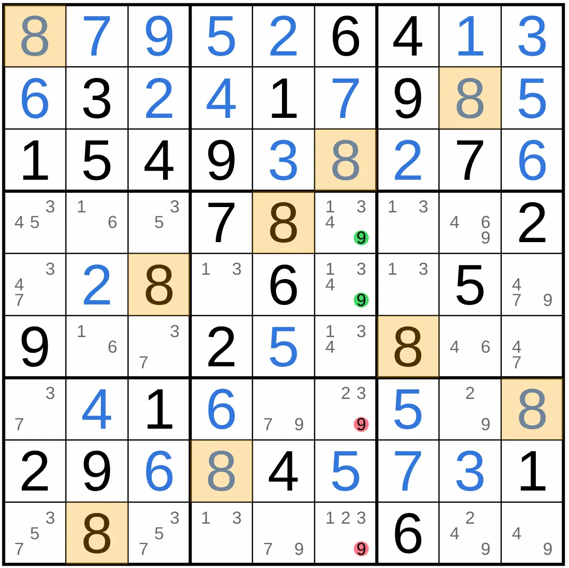 Pointing locked candidates Sudoku example